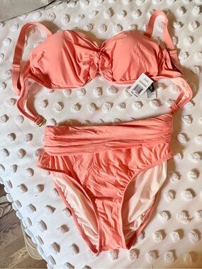 NWT size 12 Athena Coral Twist Bikini Set high waist underwire 3 pieces
